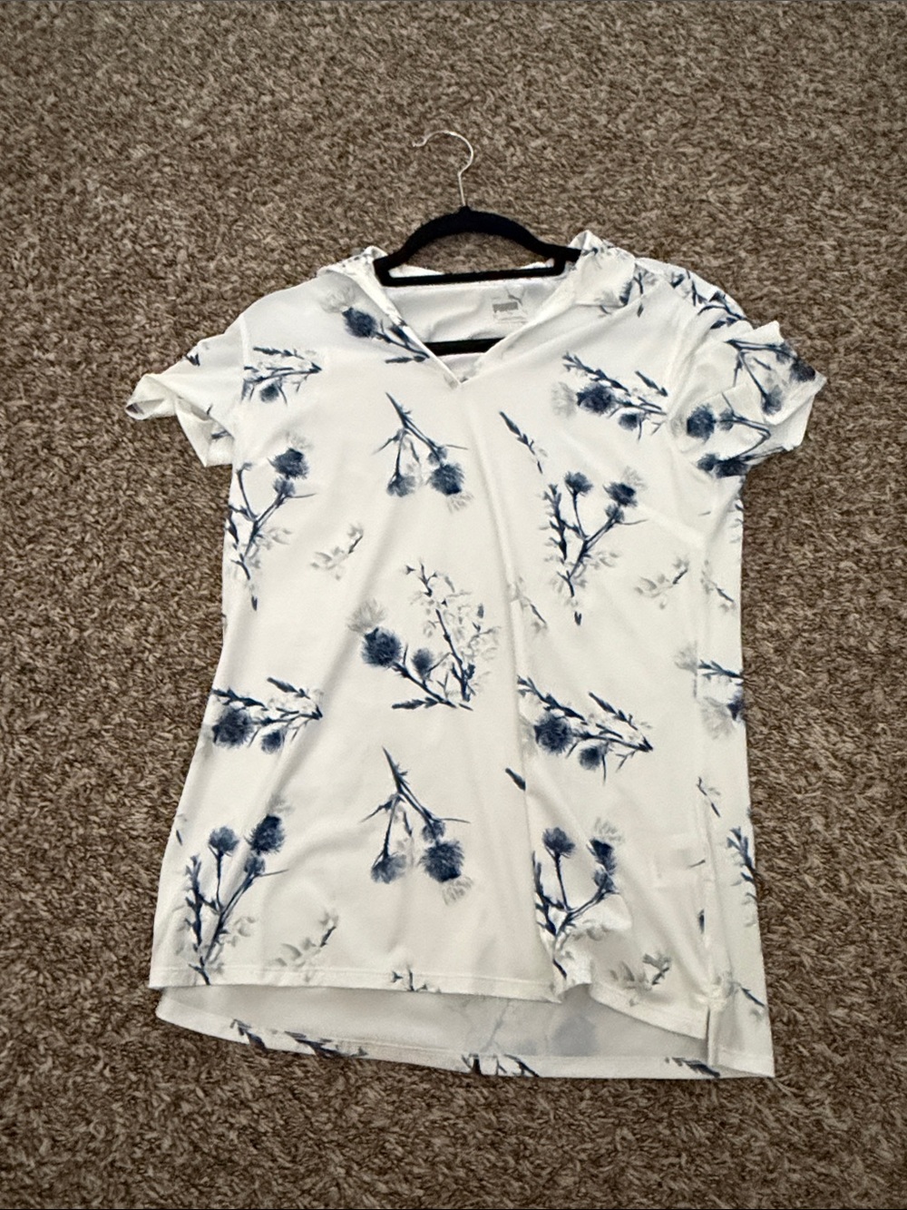 Puma White V-Neck Floral Short Sleeve Tunic